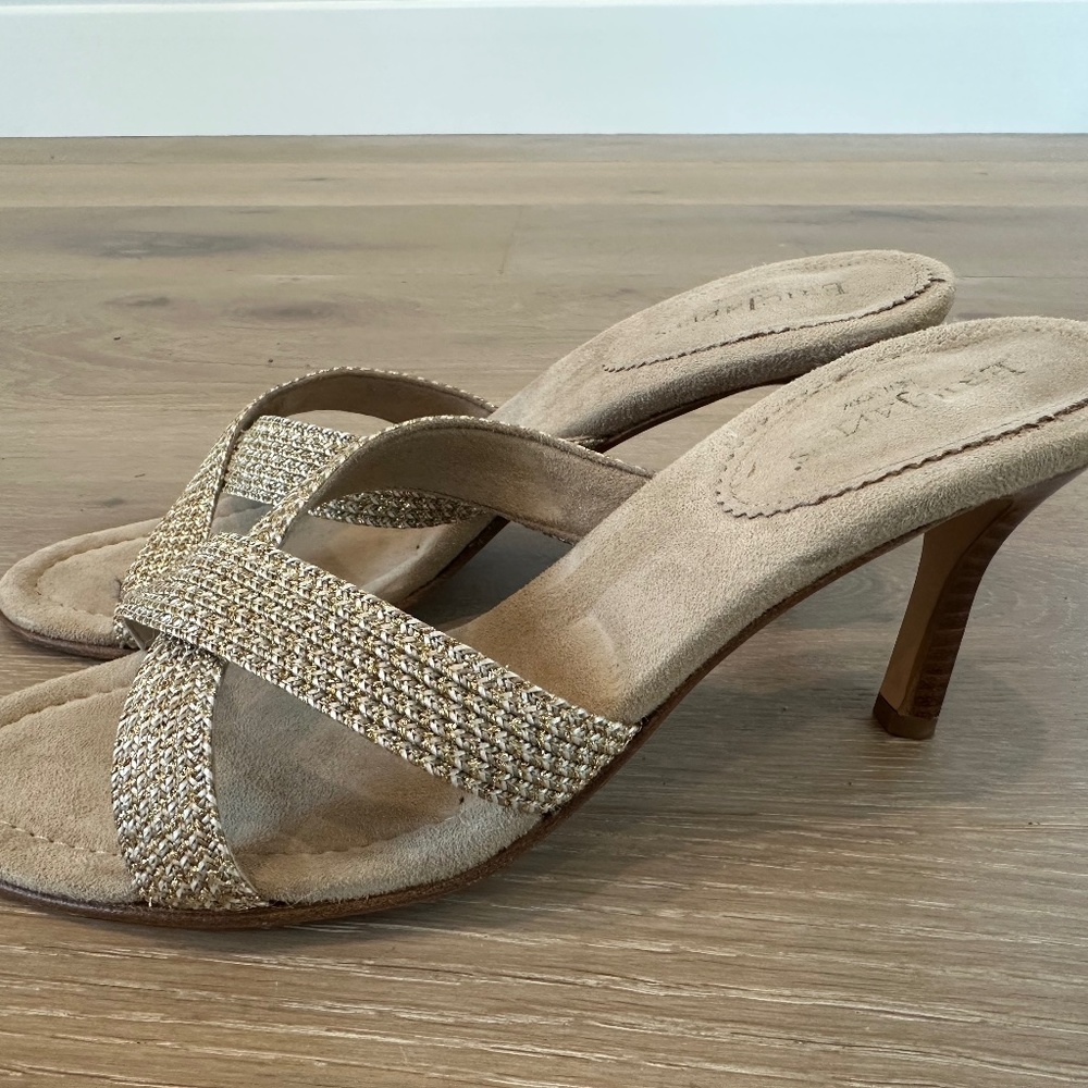 Eric Javits Gold metallic braided heels - size 8